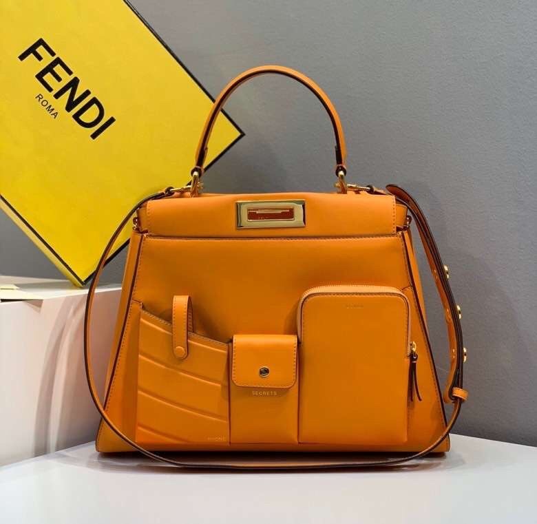 F**di peekaboo pocket medium bag in orange calfskin