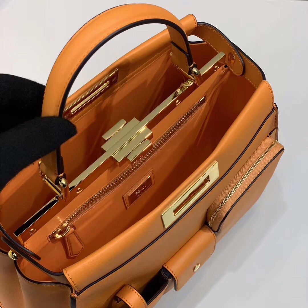 F**di peekaboo pocket medium bag in orange calfskin