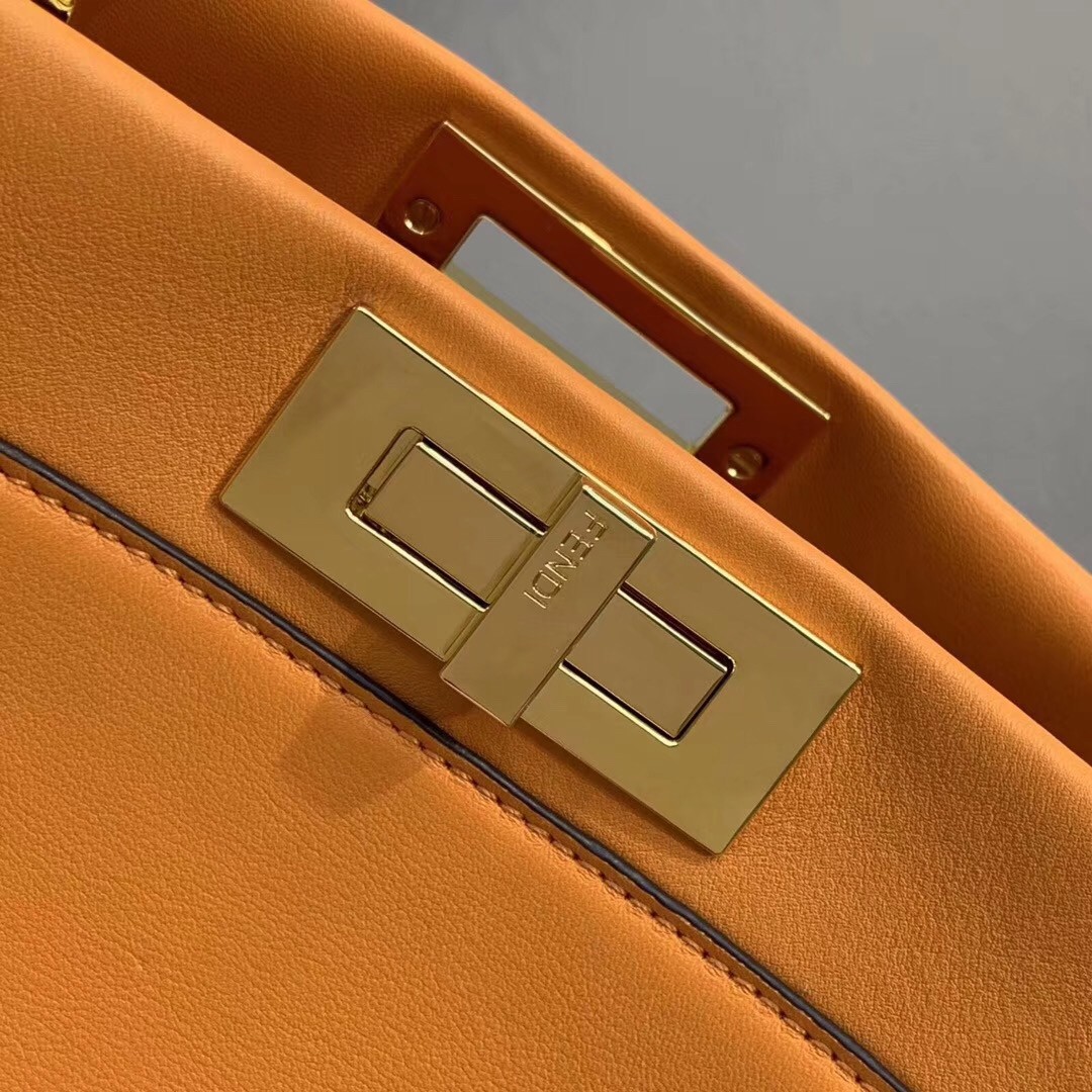 F**di peekaboo pocket medium bag in orange calfskin