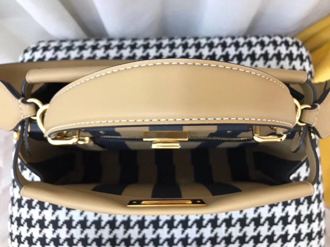 F**di beige peekaboo medium bag with pequin motif