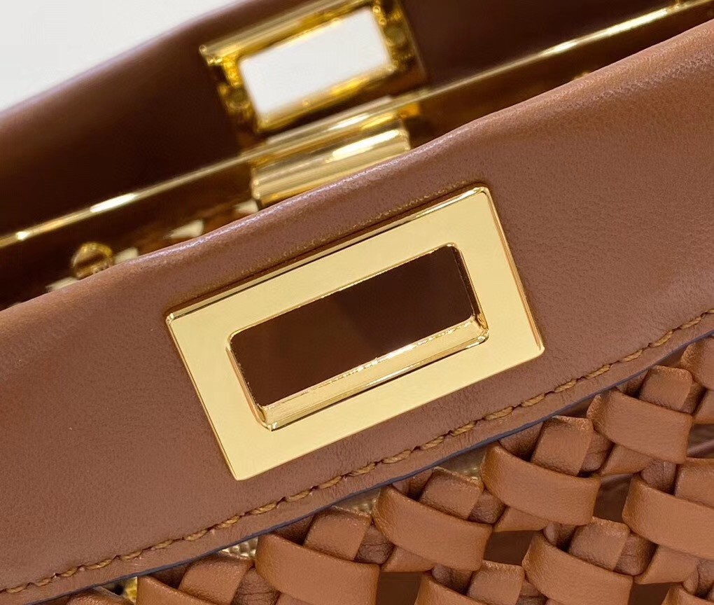 F**di peekaboo mini bag in brown interlace leather