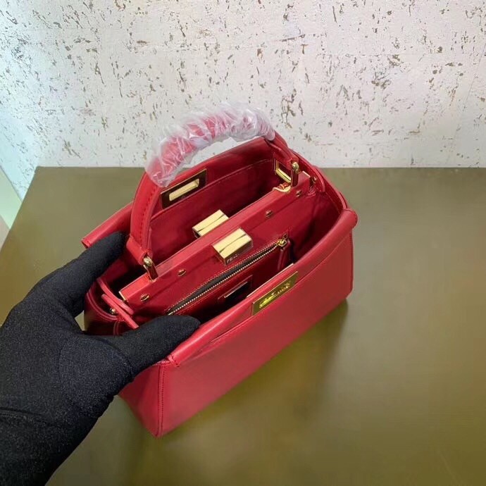 F**di peekaboo mini bag in red nappa leather