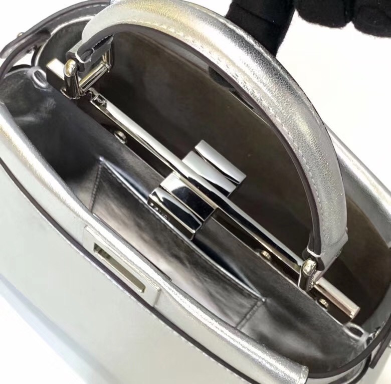 F**di peekaboo mini bag in silver metallic lambskin