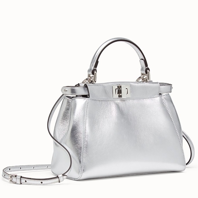F**di peekaboo mini bag in silver metallic lambskin