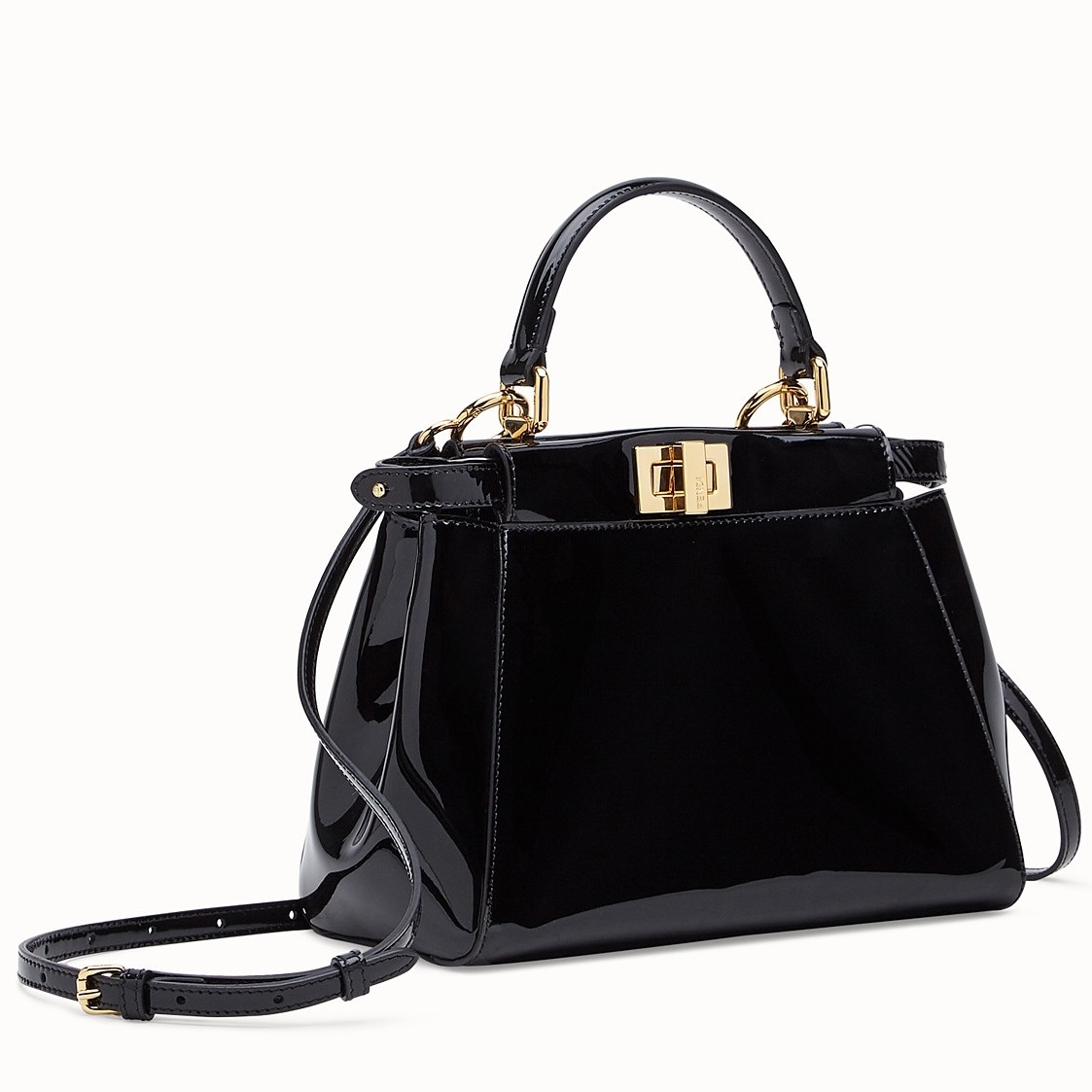 F**di peekaboo mini bag in black patent calfskin