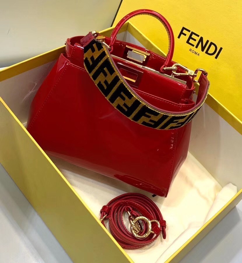 F**di peekaboo mini bag in red patent calfskin