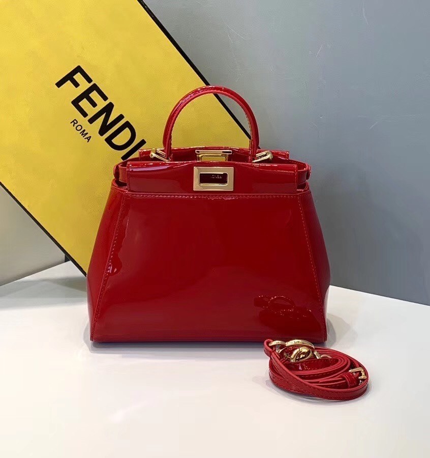 F**di peekaboo mini bag in red patent calfskin
