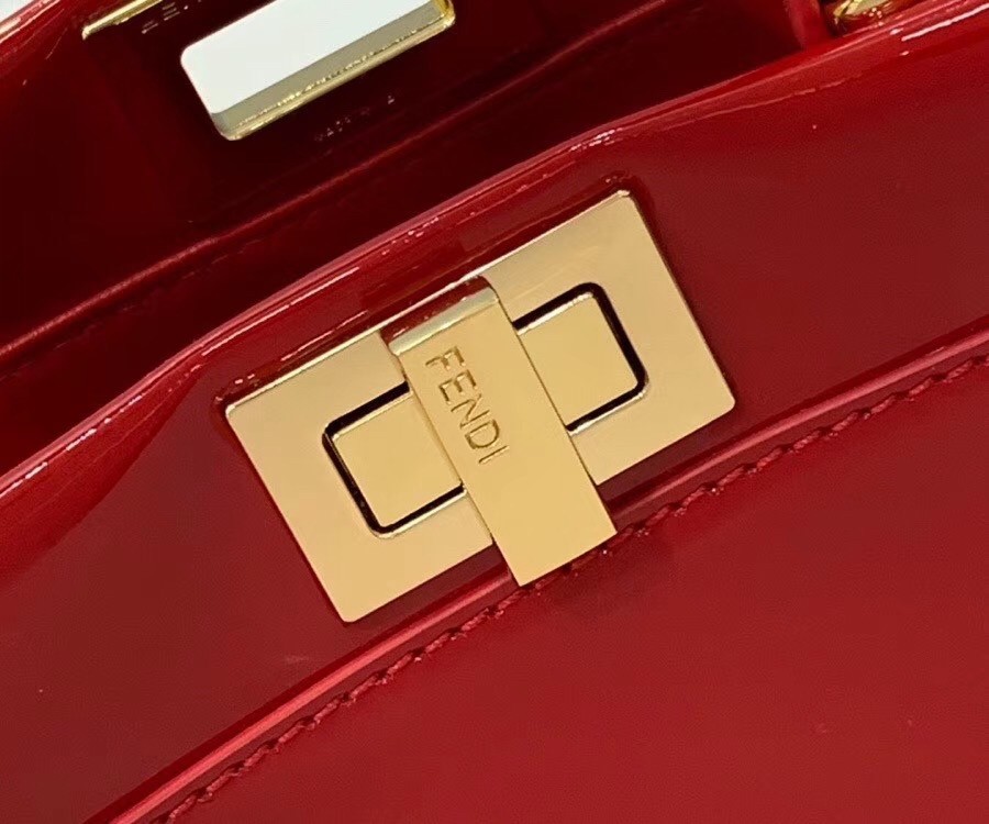 F**di peekaboo mini bag in red patent calfskin