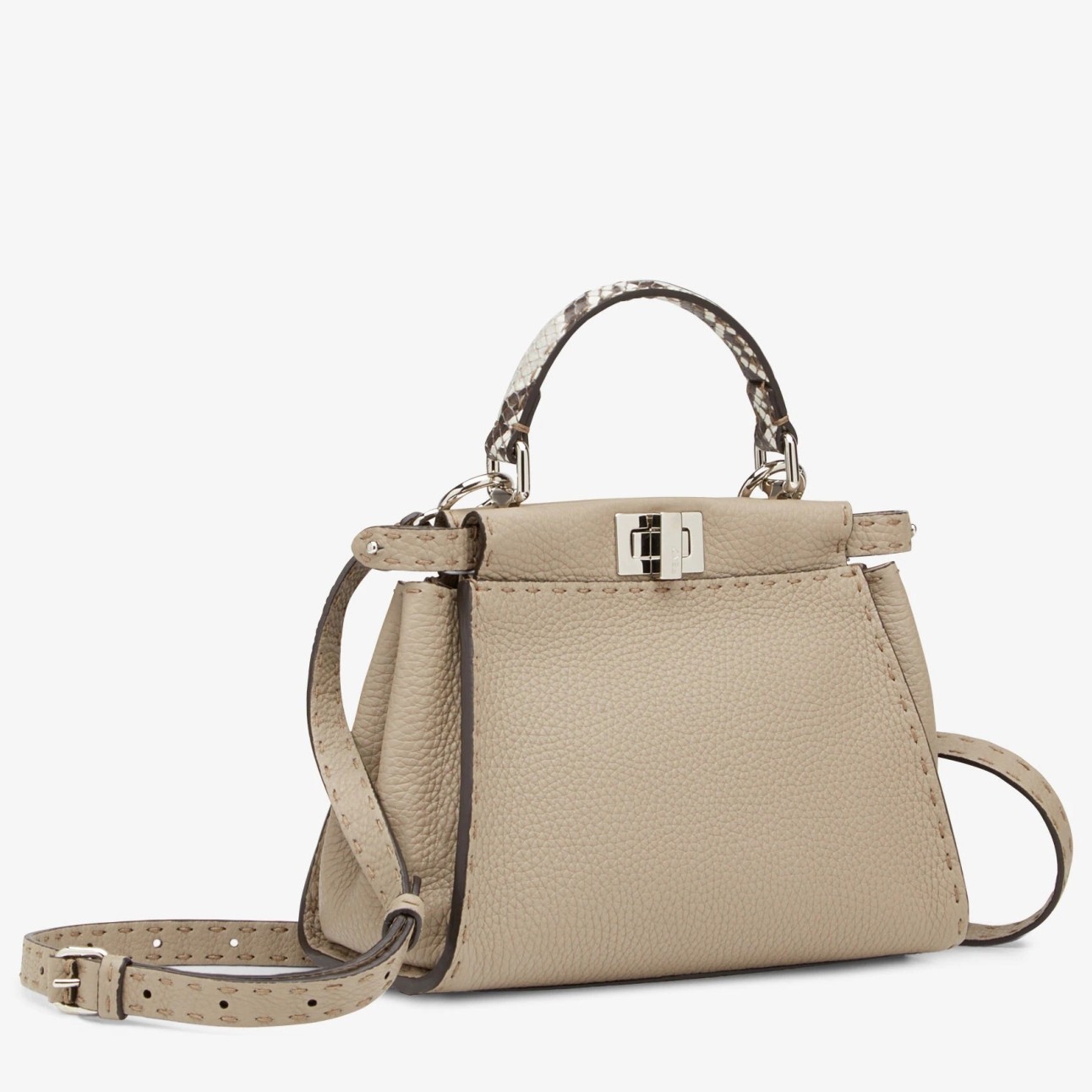 F**di peekaboo mini selleria grey bag with python leather handle