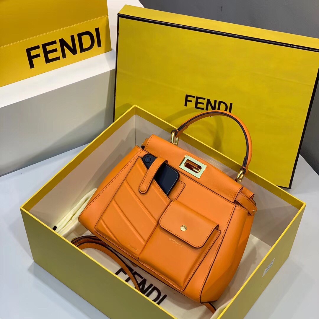 F**di peekaboo mini pocket bag in orange calfskin