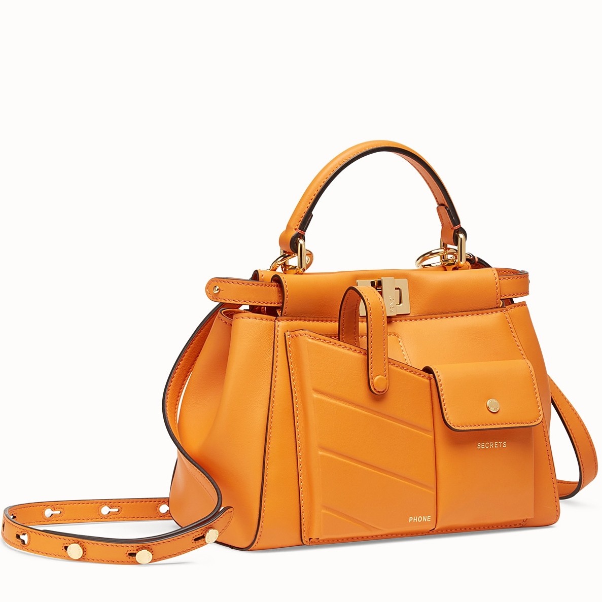 F**di peekaboo mini pocket bag in orange calfskin