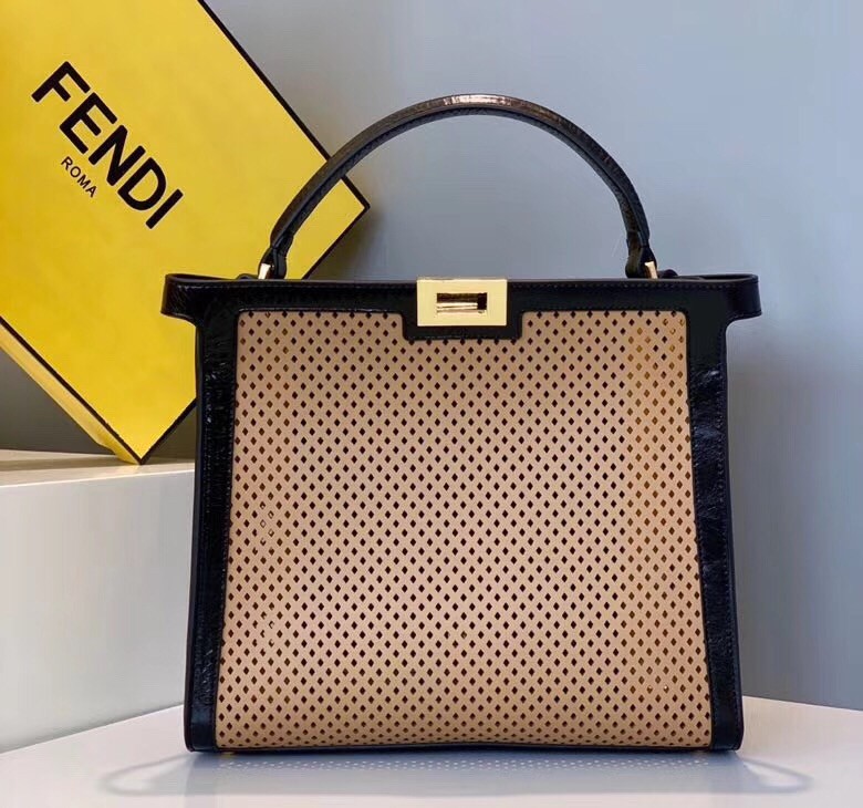 F**di peekaboo x lite medium bag in beige perforated leather
