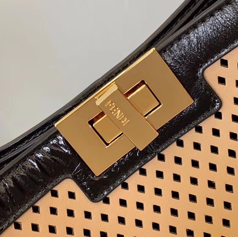 F**di peekaboo x lite medium bag in beige perforated leather
