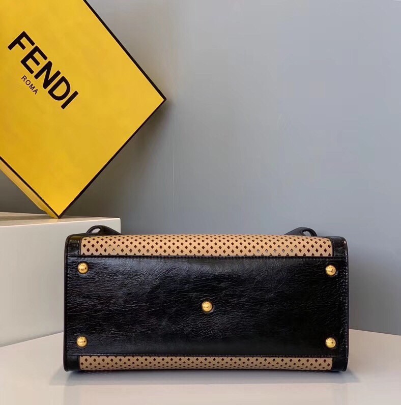 F**di peekaboo x lite medium bag in beige perforated leather