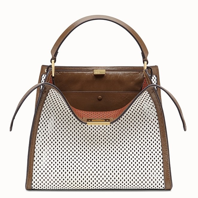 F**di peekaboo x lite medium bag in white perforated leather