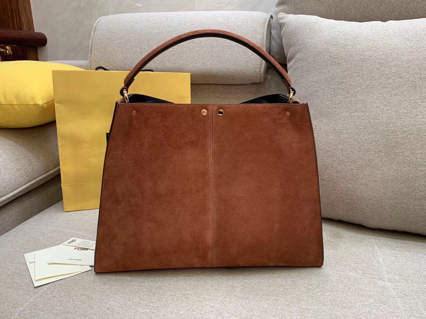 F**di brown peekaboo x lite large suede bag