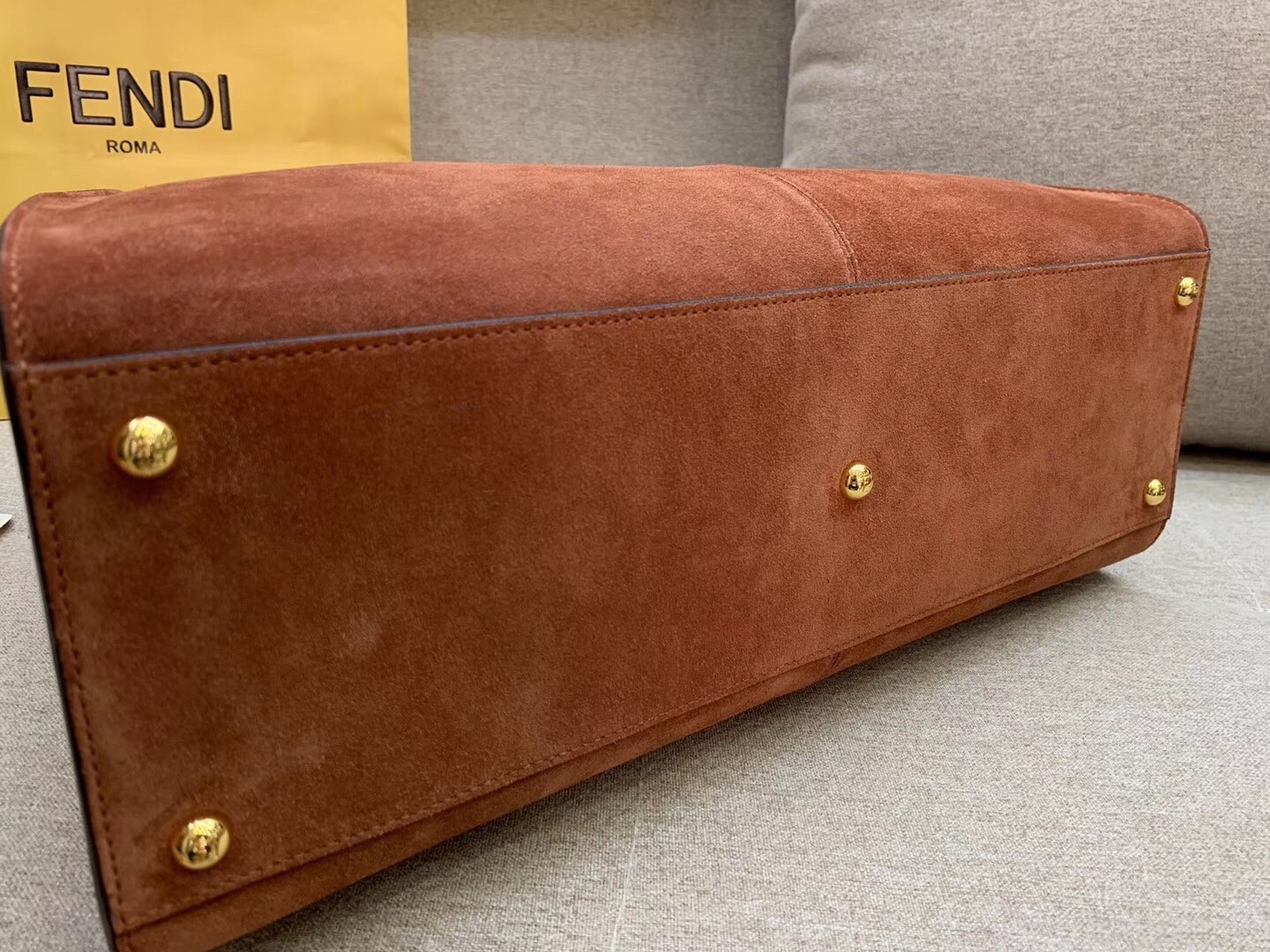 F**di brown peekaboo x lite large suede bag