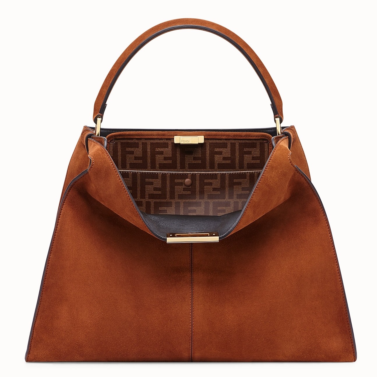 F**di brown peekaboo x lite large suede bag