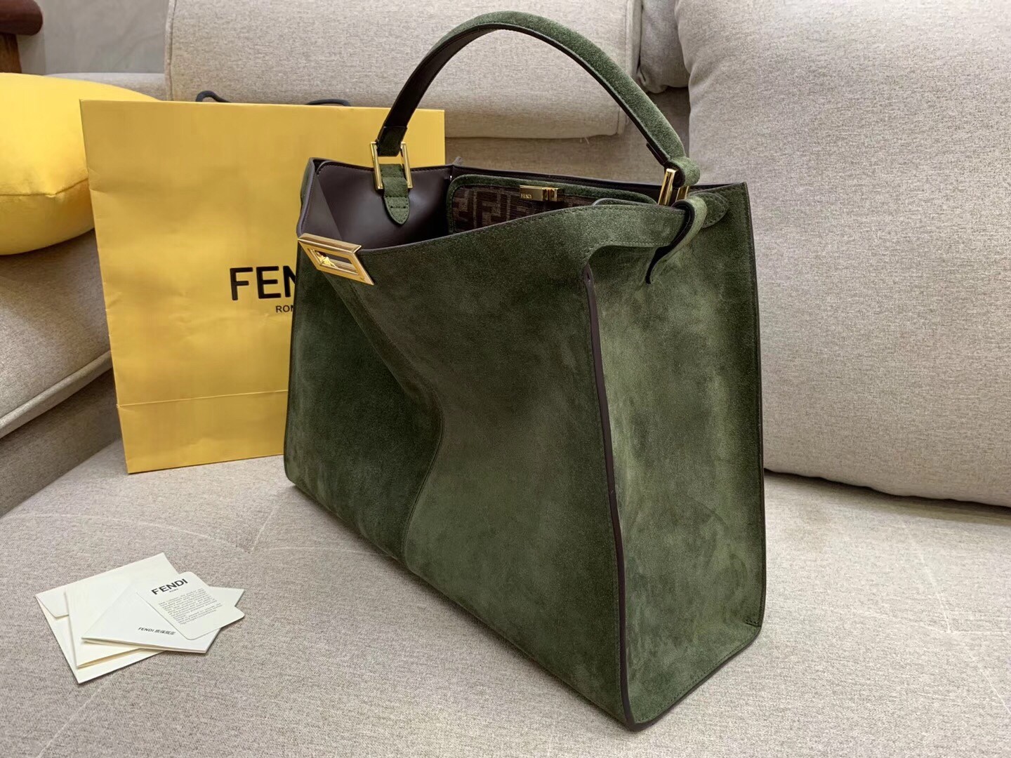 F**di green peekaboo x lite large suede bag