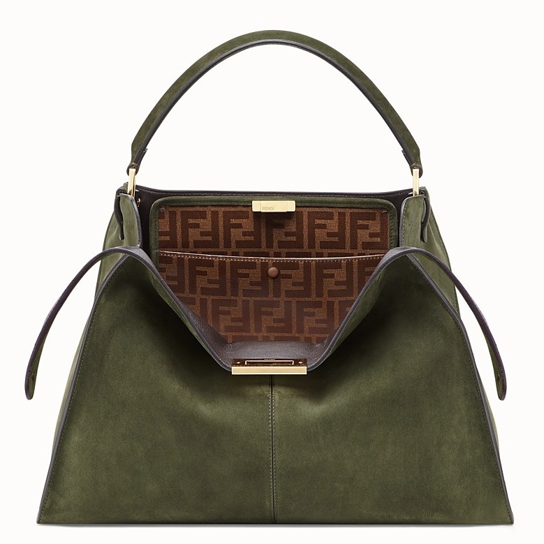 F**di green peekaboo x lite large suede bag