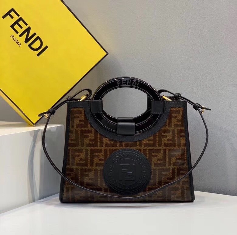 F**di small runaway shopper bag in brown glazed fabric