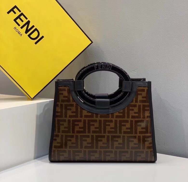 F**di small runaway shopper bag in brown glazed fabric