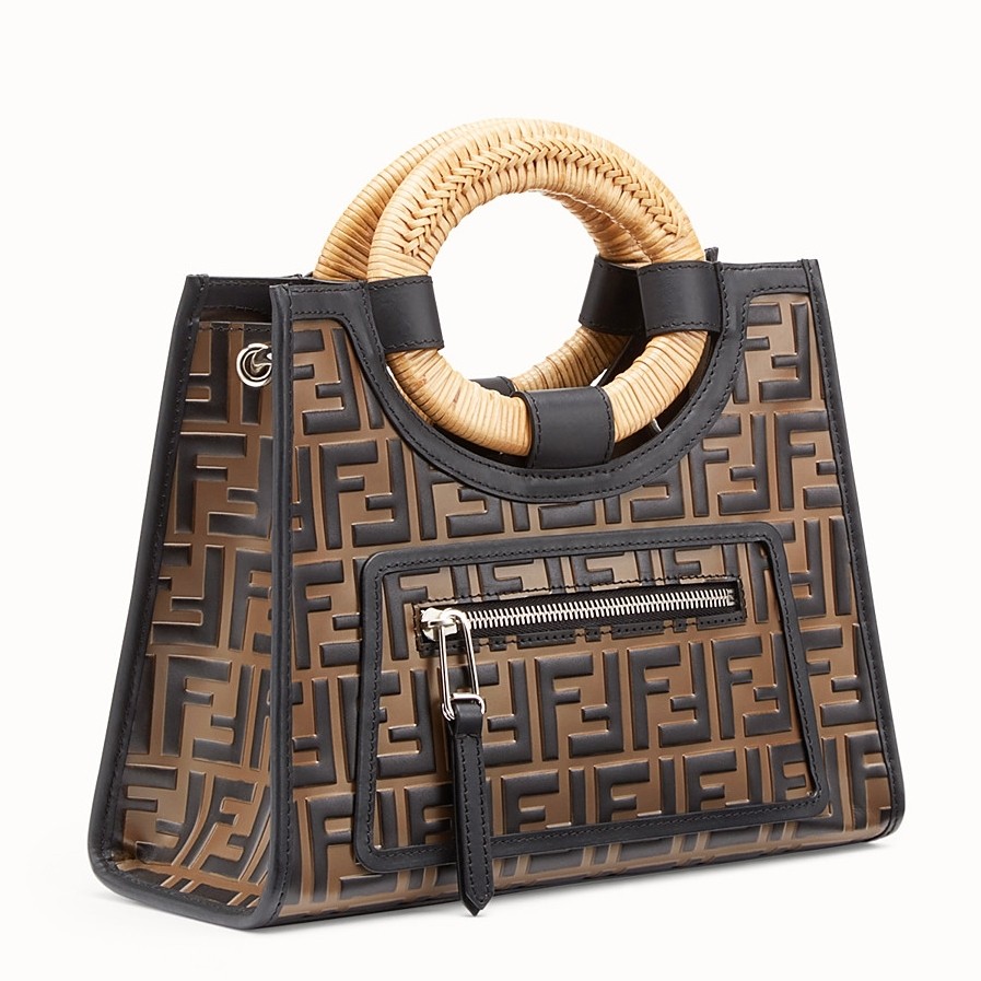 F**di brown ff logo runaway shopper bag