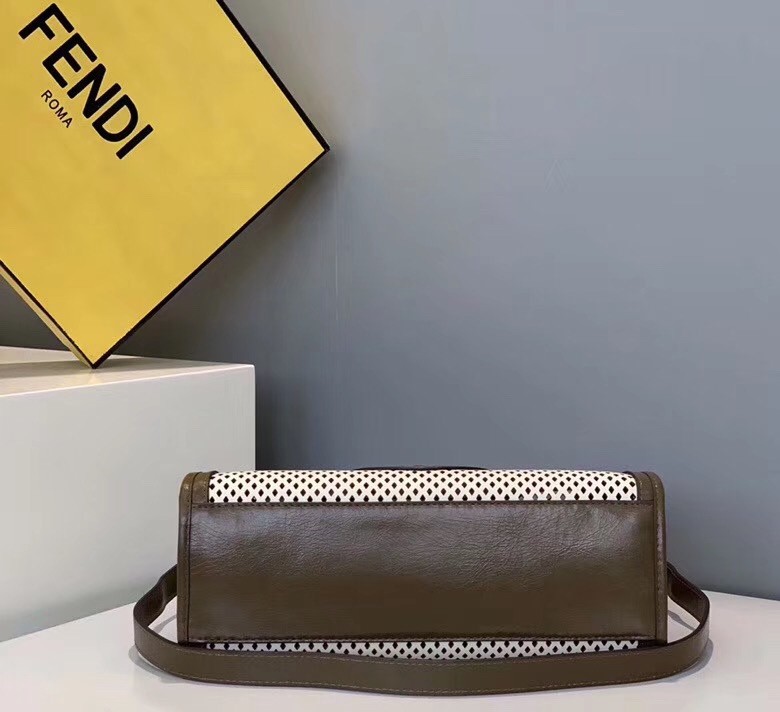 F**di small runaway shopper bag in white perforated calfskin