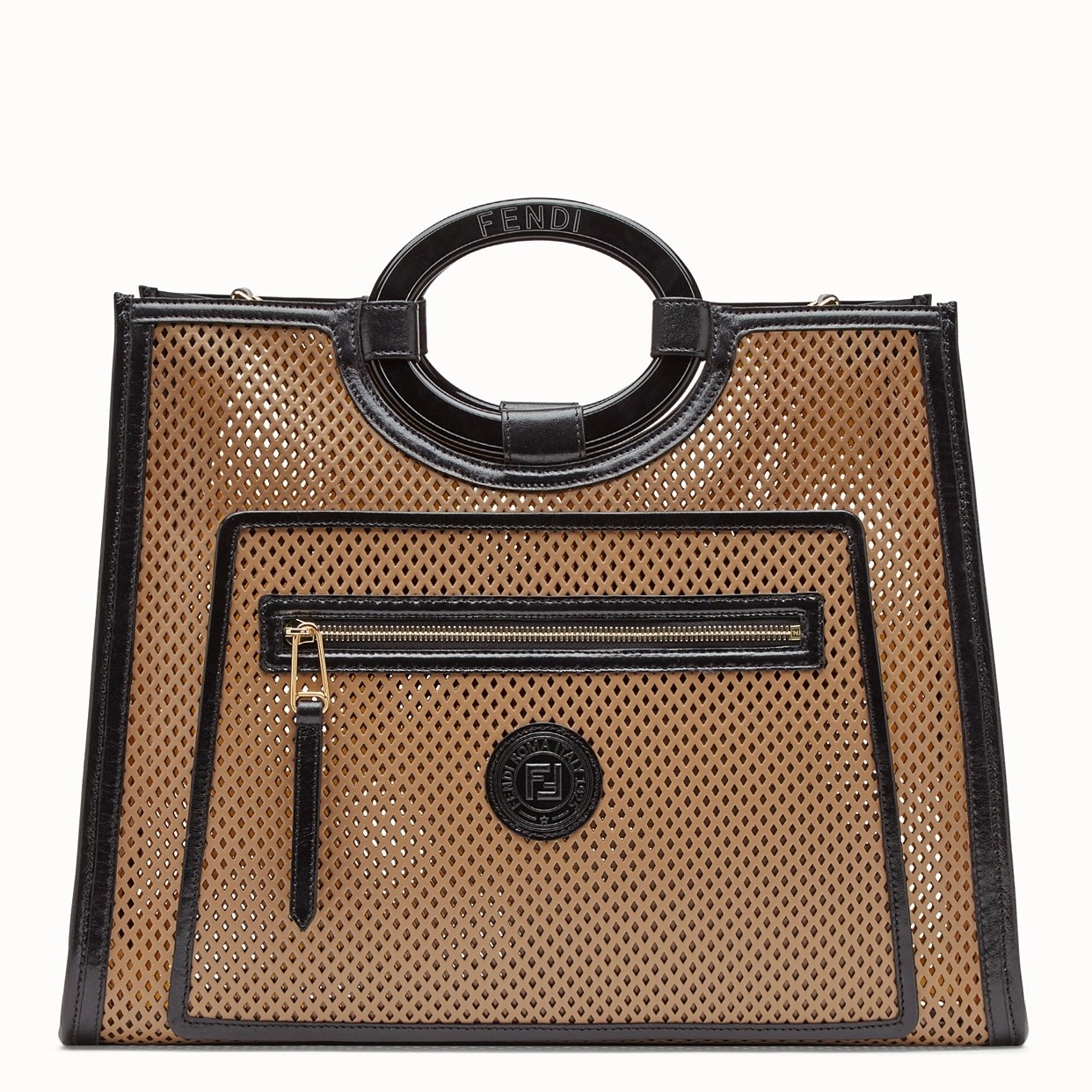 F**di large runaway shopper bag in beige perforated calfskin