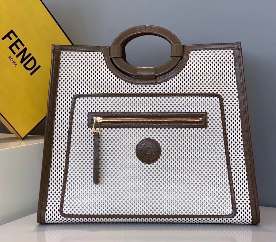F**di large runaway shopper bag in white perforated calfskin