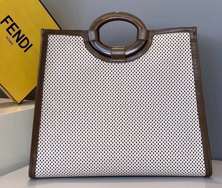 F**di large runaway shopper bag in white perforated calfskin