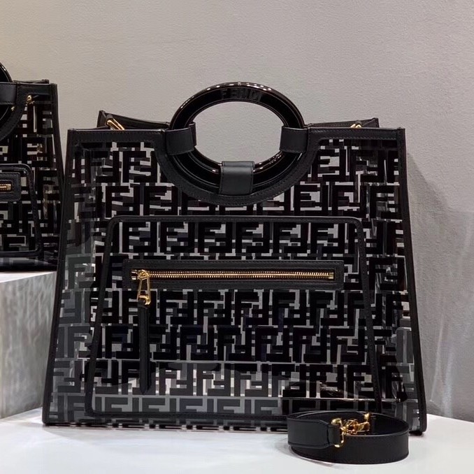 F**di black large pu runaway shopper bag