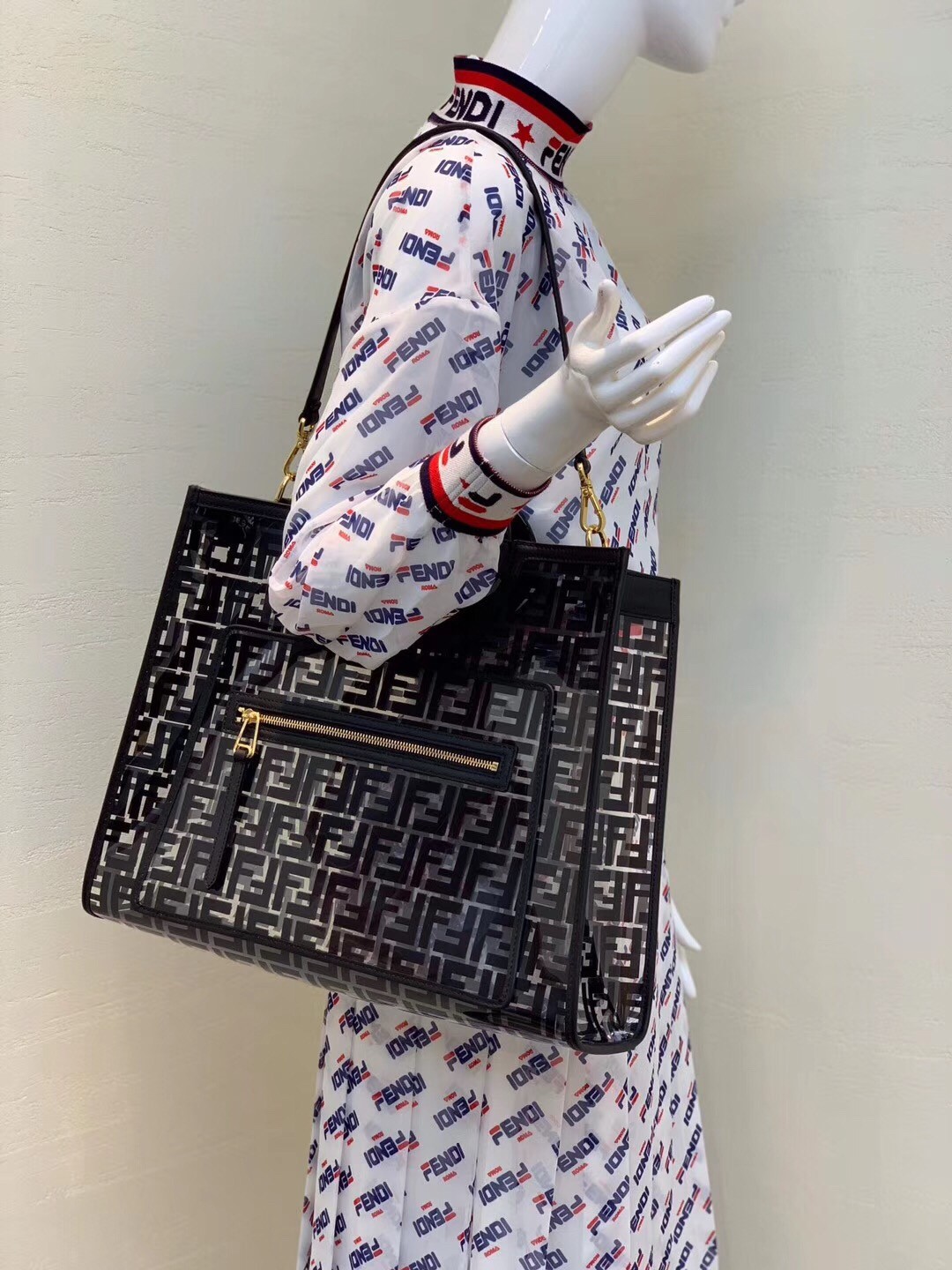 F**di black large pu runaway shopper bag