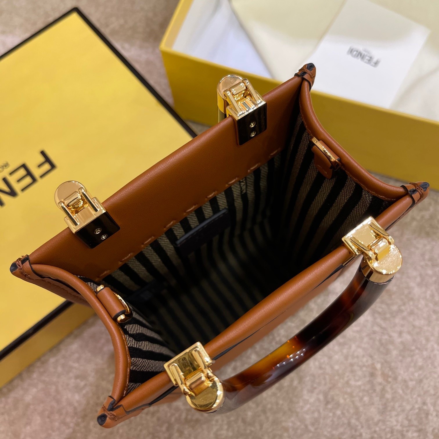 F**di mini sunshine shopper bag in brown leather