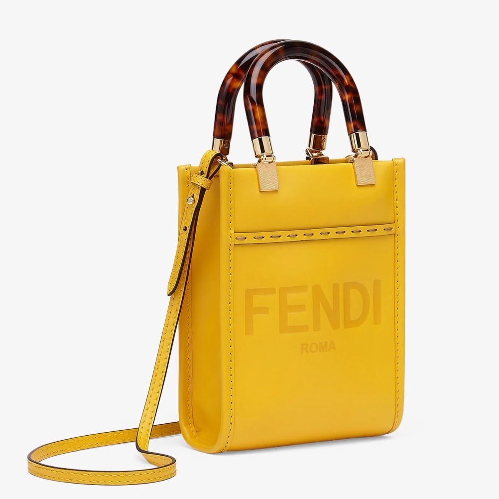 F**di mini sunshine shopper bag in yellow leather