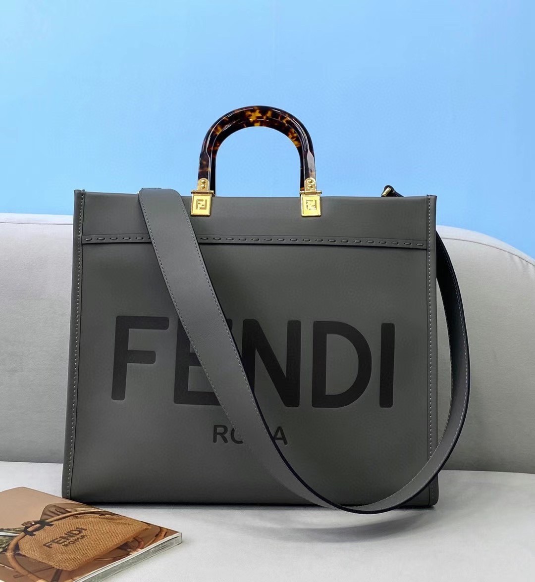 F**di sunshine medium shopper bag in grey calfskin