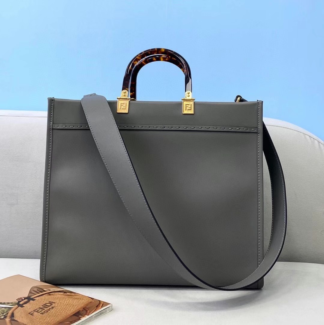 F**di sunshine medium shopper bag in grey calfskin