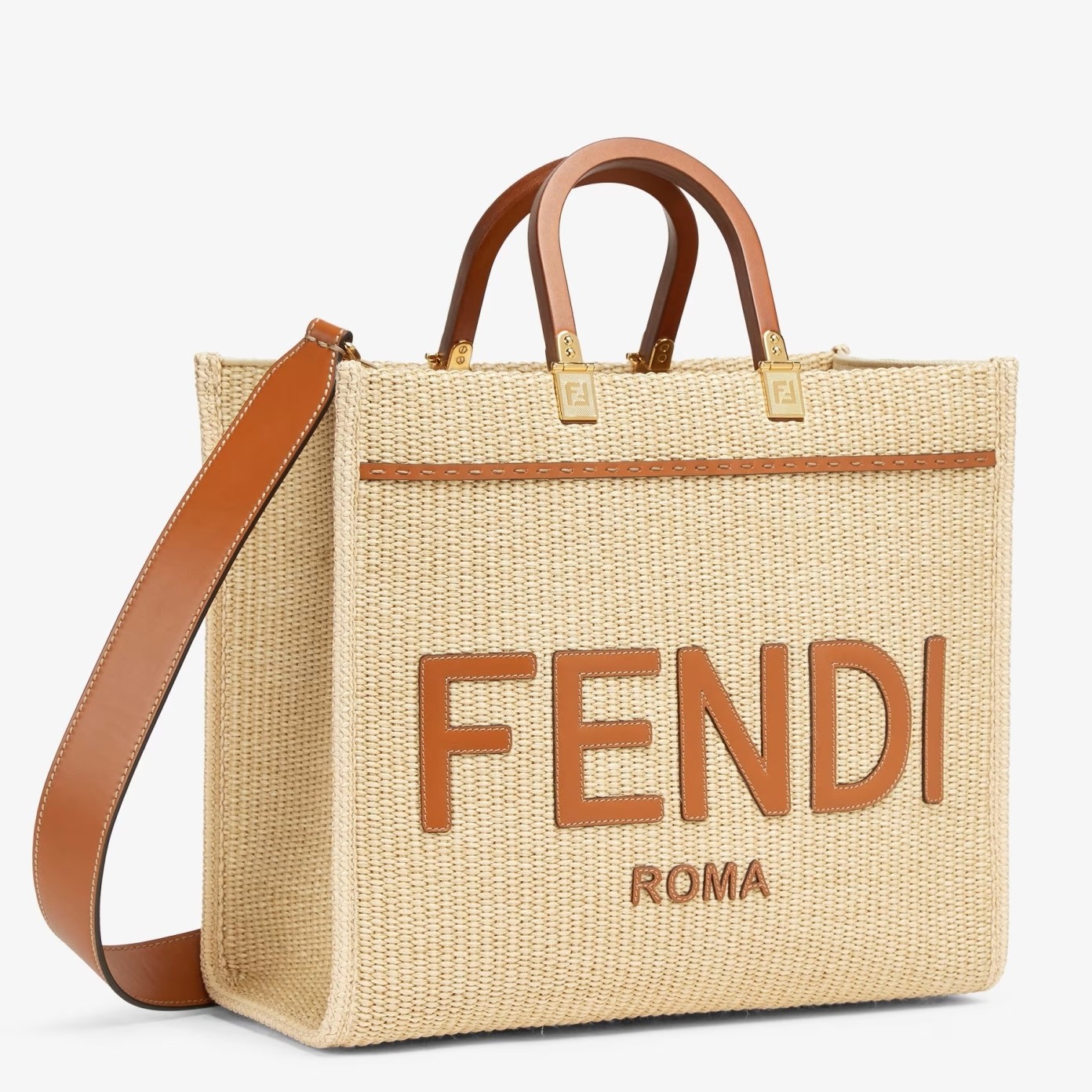 F**di sunshine medium tote bag in natural straw