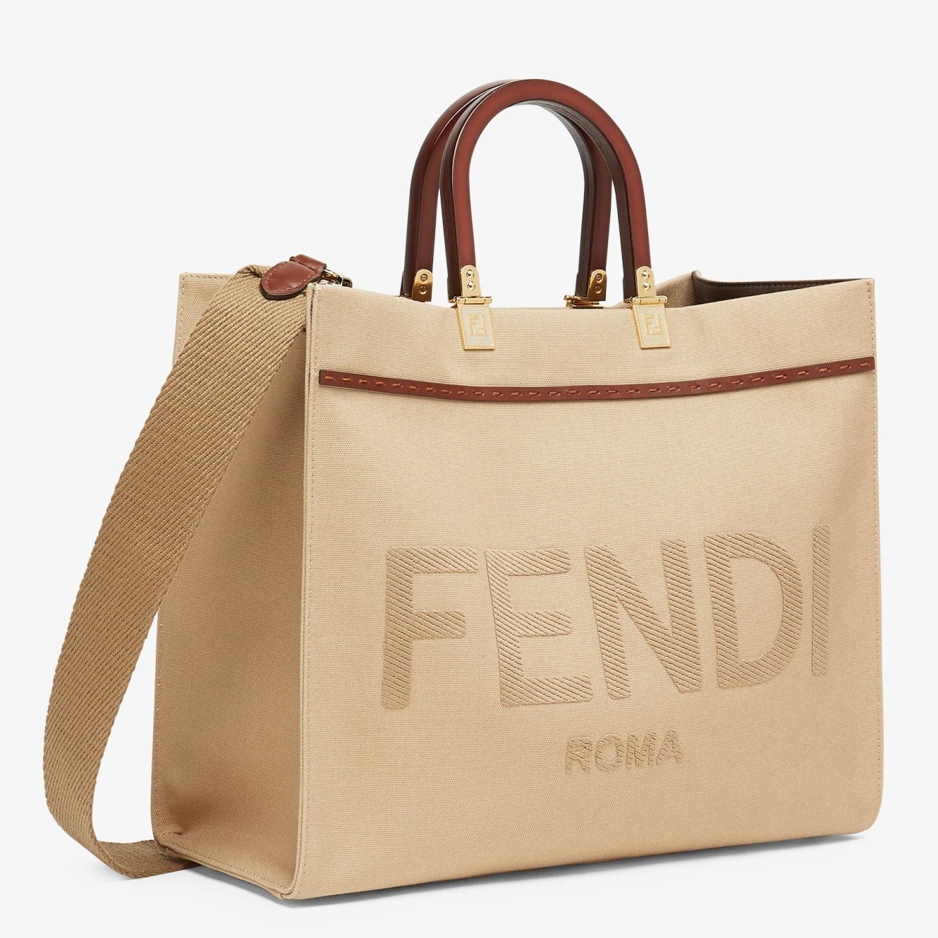 F**di sunshine medium shopper bag in beige canvas