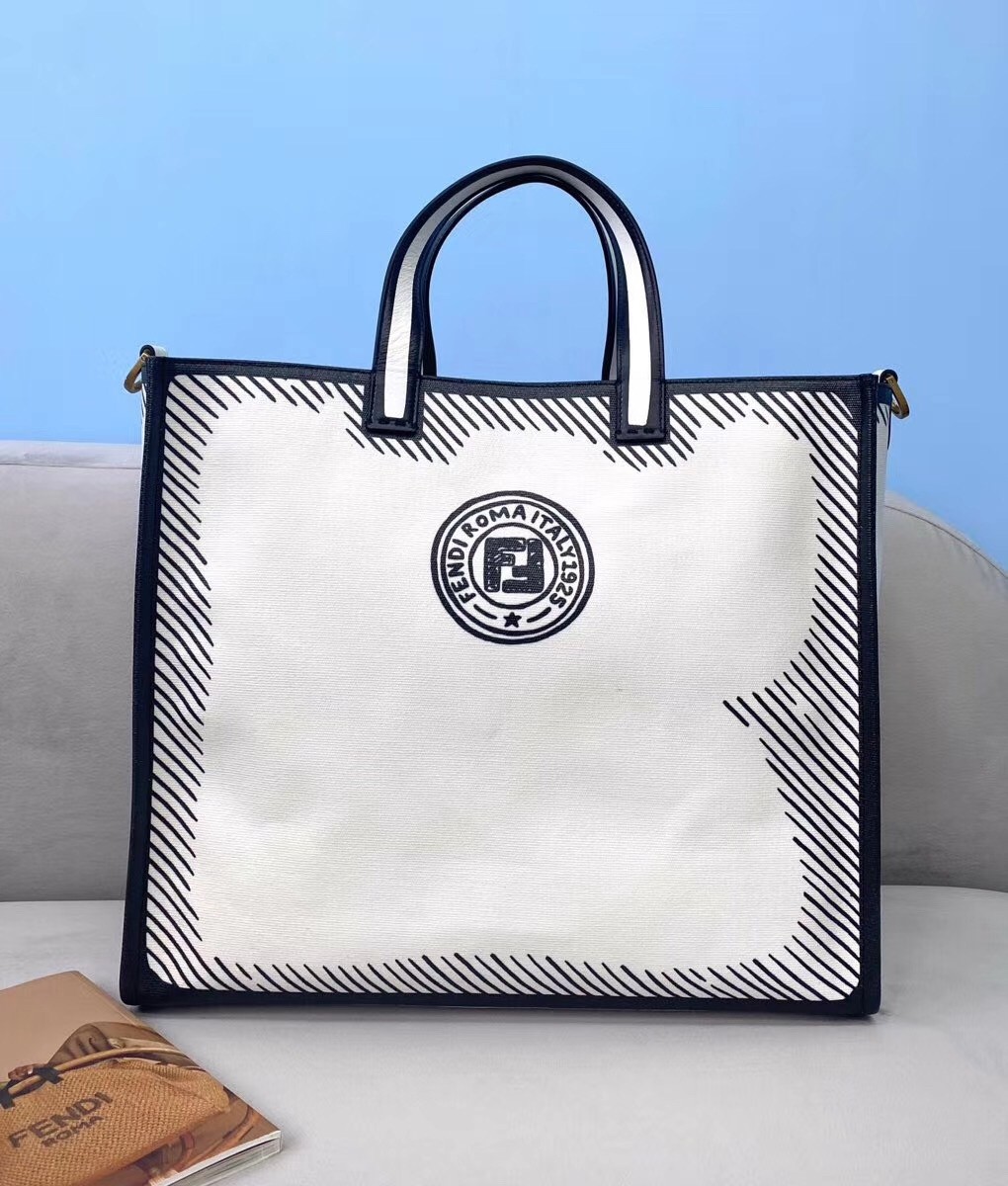 F**di shopper bag in white glazed canvas