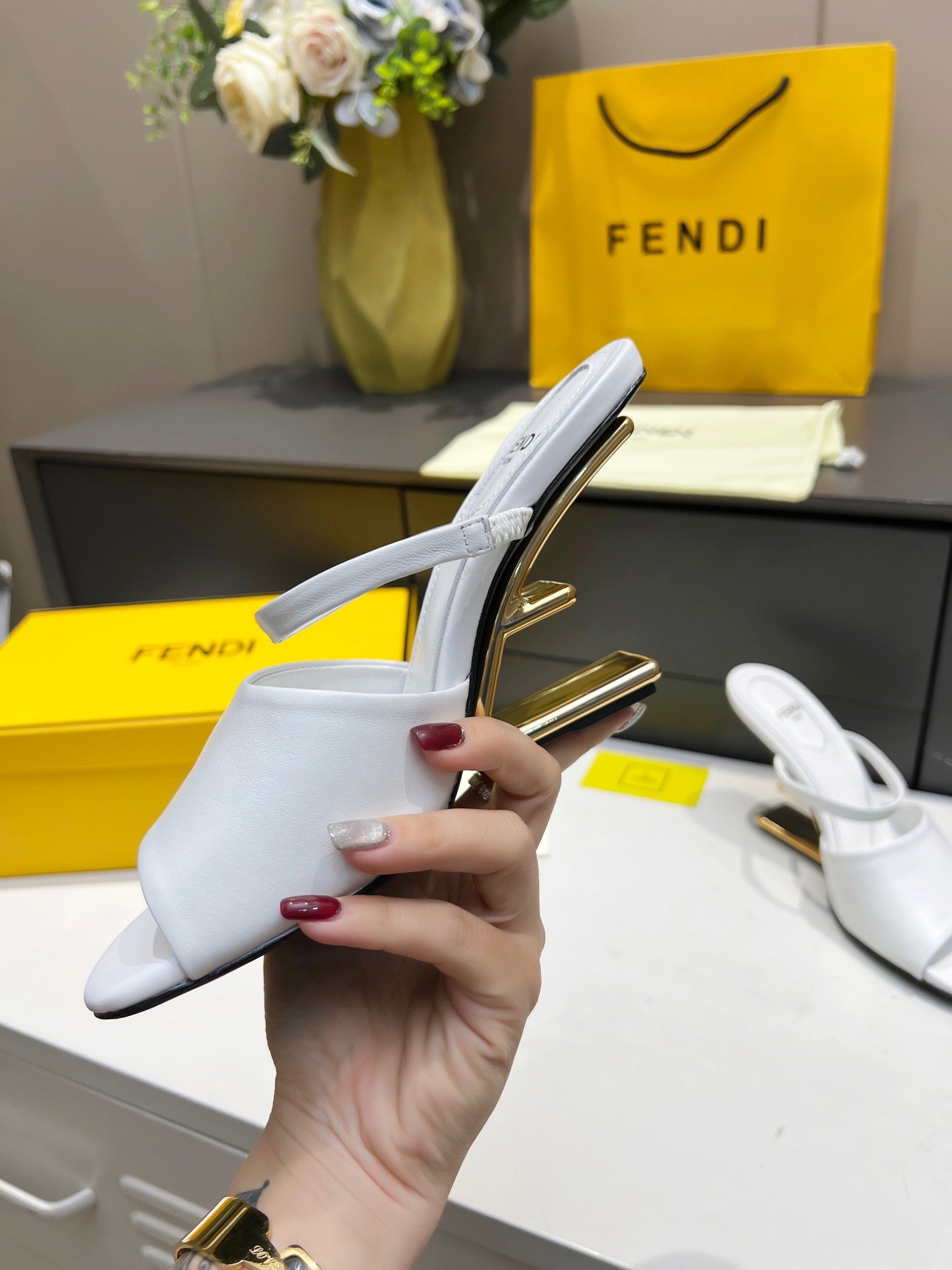 F**di first sandals 95mm in white calfskin