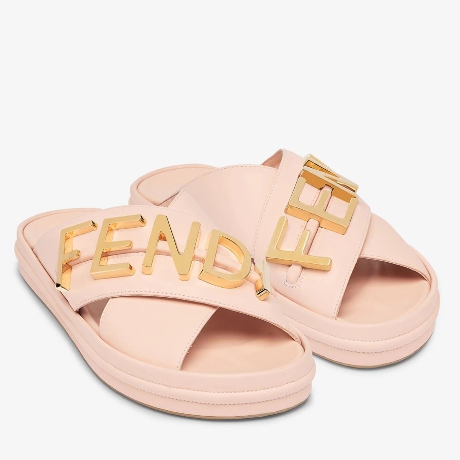 F**di F**digraphy slides in pink calfskin