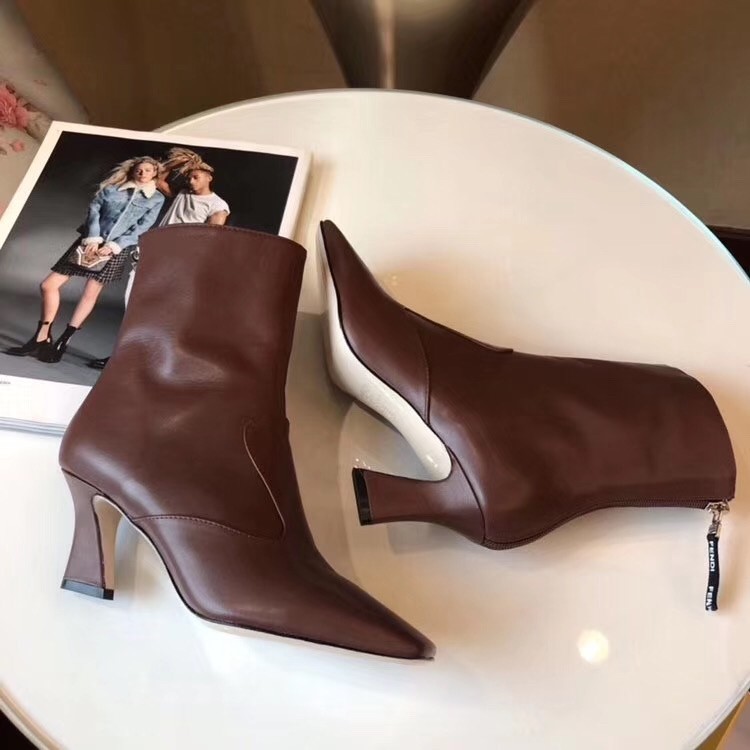 F**di square toe ankle boots in brown lambskin