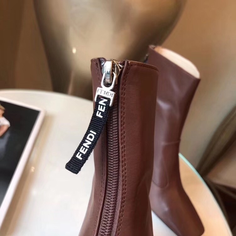 F**di square toe ankle boots in brown lambskin