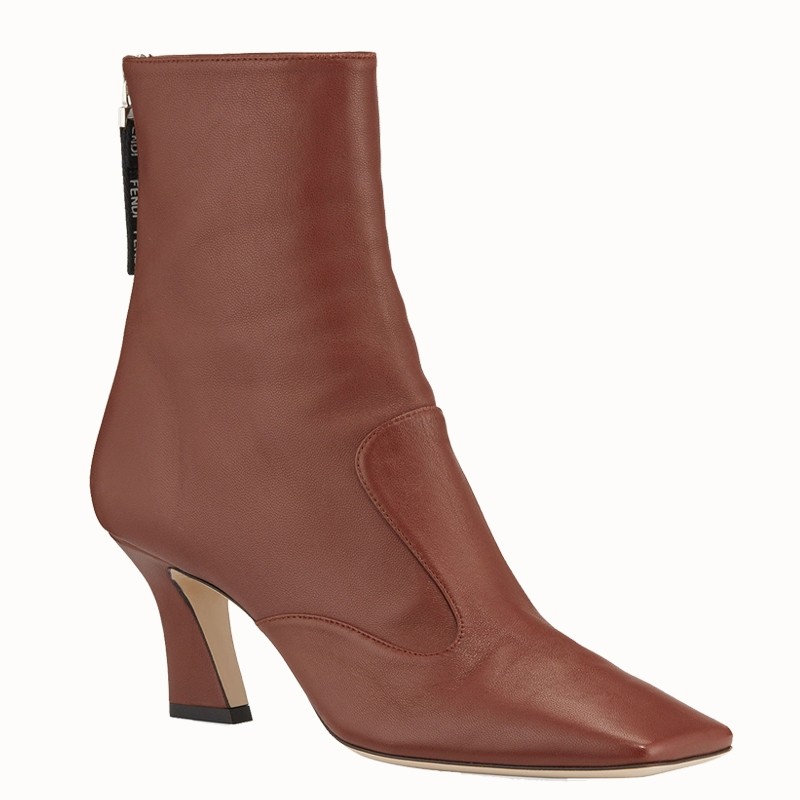 F**di square toe ankle boots in brown lambskin