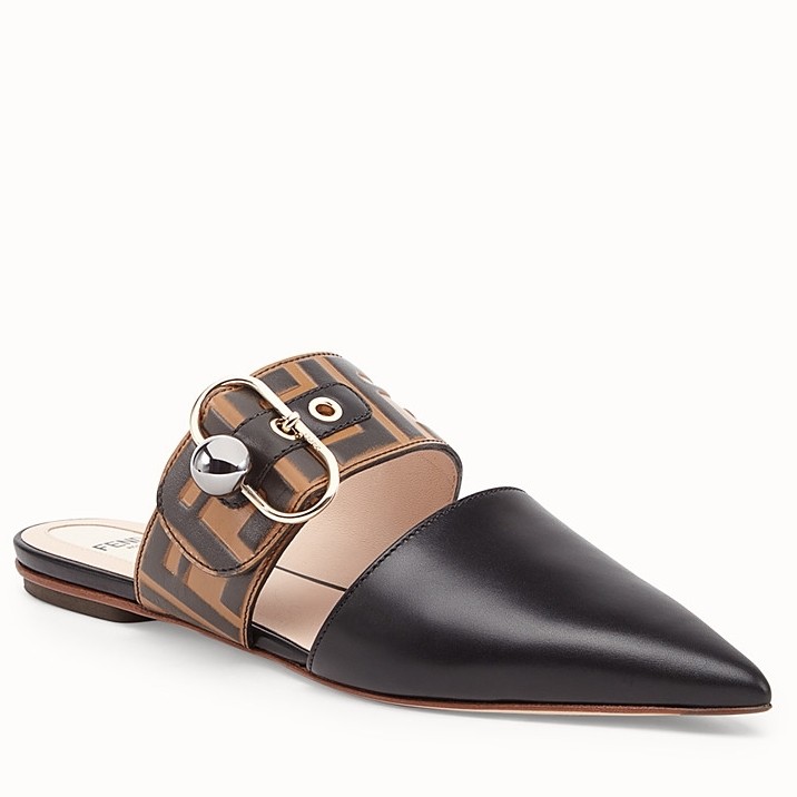 F**di black sabots sandals with metal-plated pearl