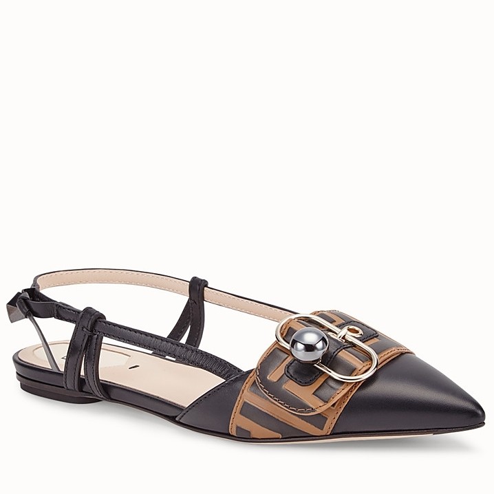 F**di black ankle strap slingbacks