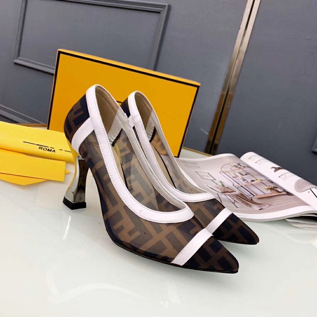 F**di white colibri logo-print mesh pumps 85mm