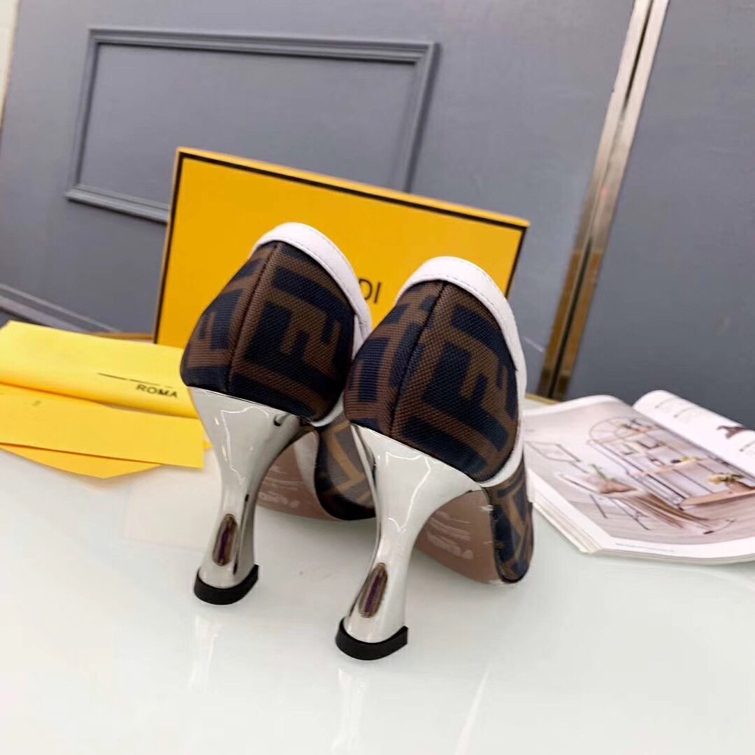 F**di white colibri logo-print mesh pumps 85mm