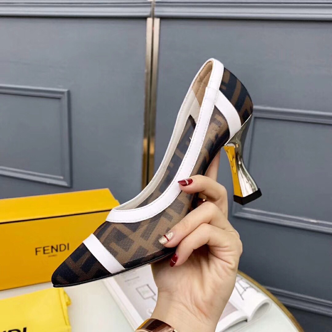 F**di white colibri logo-print mesh pumps 85mm